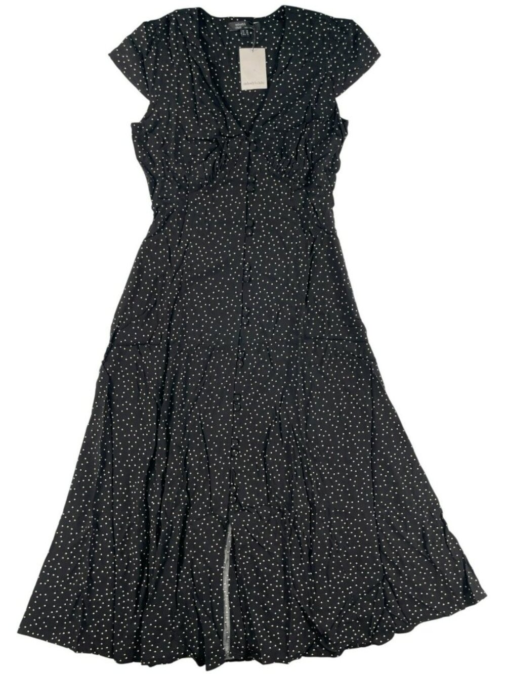 Nobodys Child Avery Black Polka Dot Midi Slit Casual Everyday Dress Sz US 6 NEW